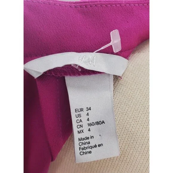 H&M 4 Satin Dress A-line Sleeveless High Neckline Zip-up Party Mini Pocket Pink - Picture 12 of 13
